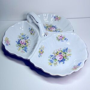 Godinger Reflections Shamrock Divided Serving Dish Floral Porcelain with Handle